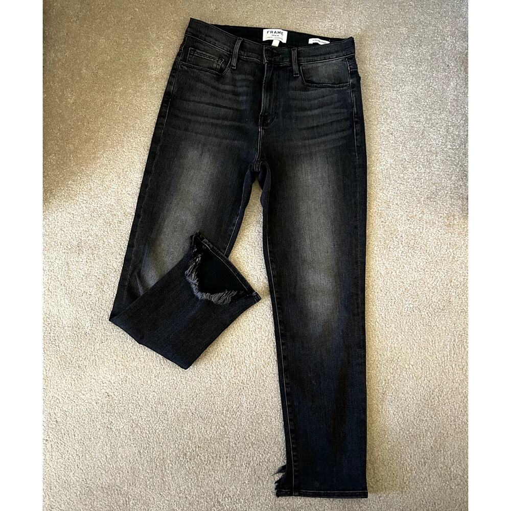 Frame Le Nouveau Straight Denim Gray wash Cotton Frayed Jeans Size 28